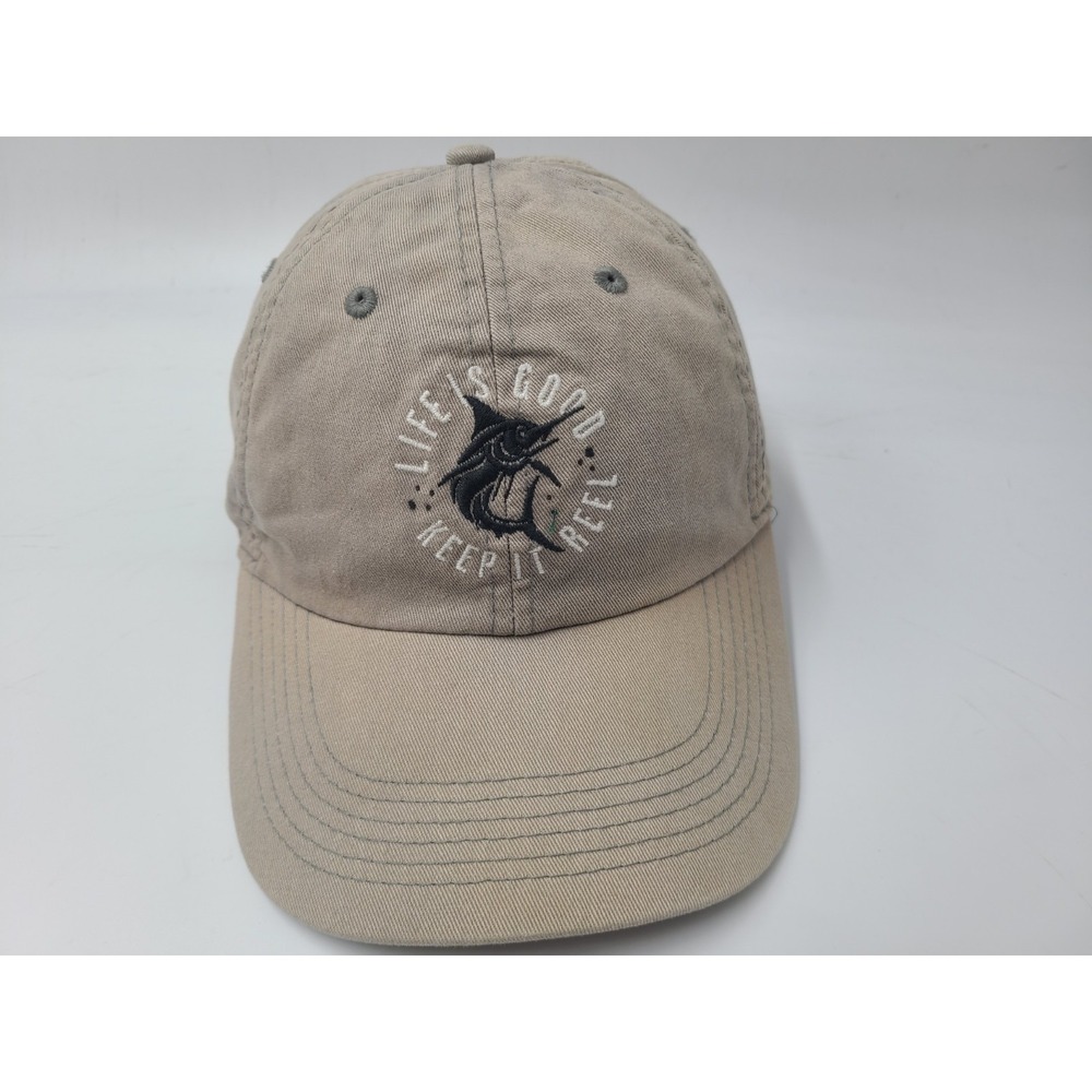Life Is Good Keep It Reel Marlin Distressed Strapback Adjustable Hat Cap Gray